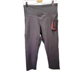 Espidoo Women High-Waist Capri Legging Athletic Yoga Gray with Pockets Large